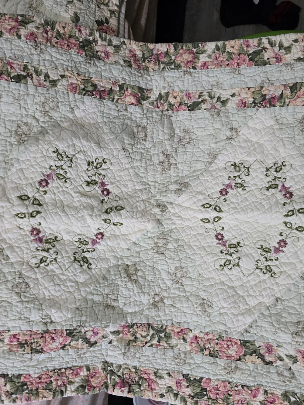 jcpenney Cream Quilt  Shams with Pink Floral Embroidery